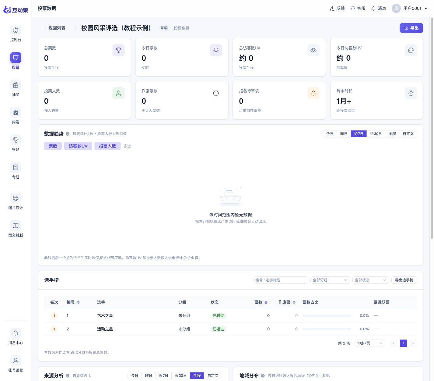 投票数据:趋势、选手榜与投票明细:进入数据页